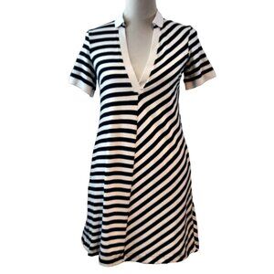 Maeve Anthropologie Womens Size XS Black White Rugby Striped V-Neck Polo Dress